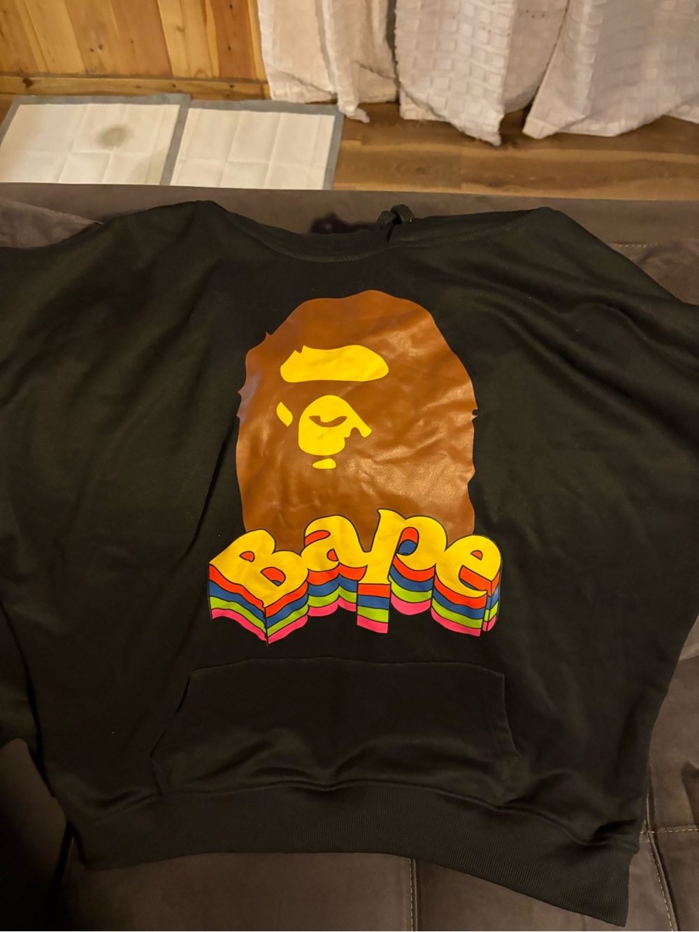 Bape Black Crewneck with Brown Ape Head and Multicolor Logo